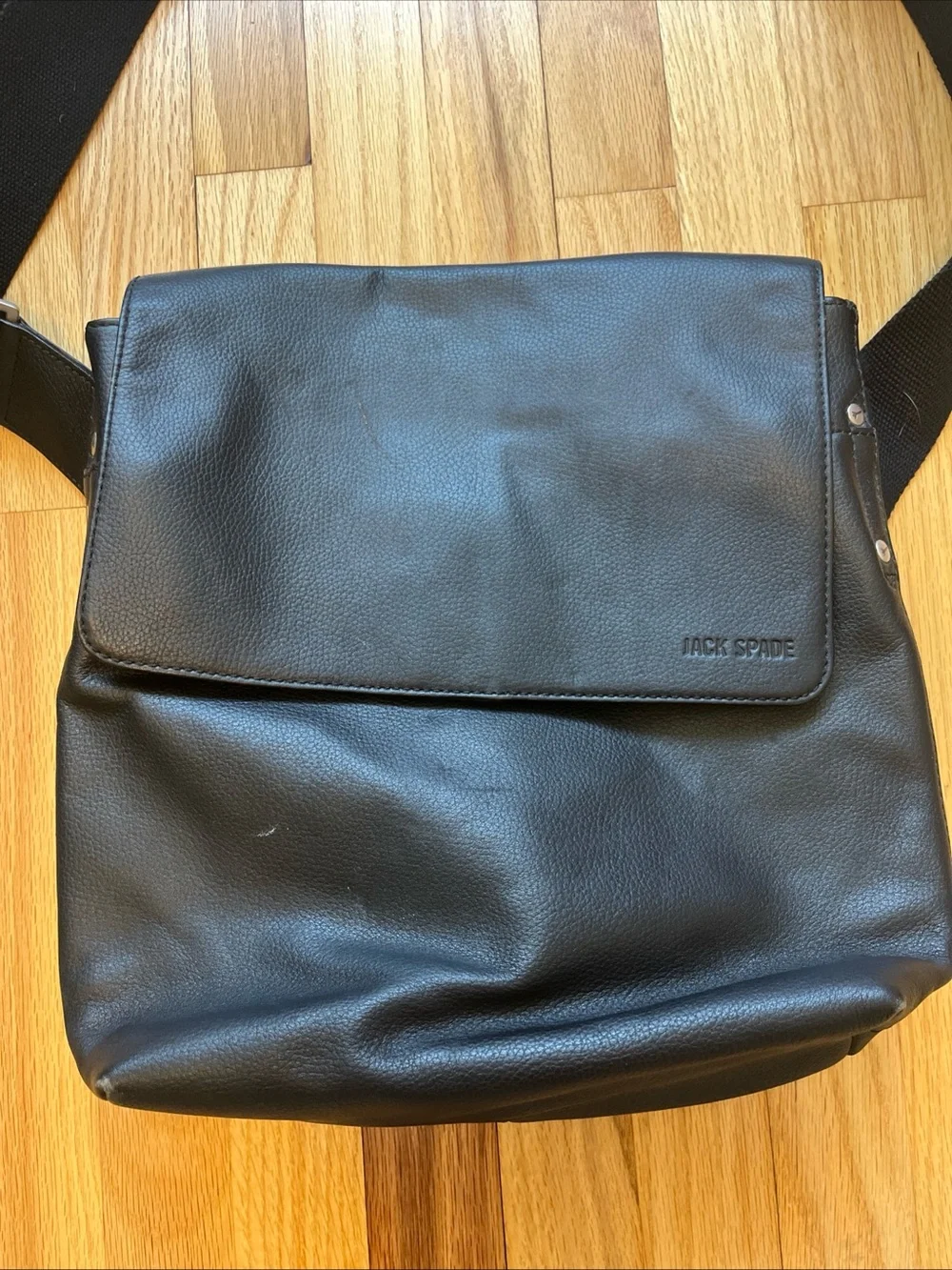 Jack Spade Pebbled Black Leather Messenger Bag Crossbody Field Bag